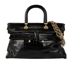Vintage Chain Handheld Bag, Mock Croc, Black, MII, 1*